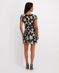 kensie Women's Embroidered Fit and Flare Dress