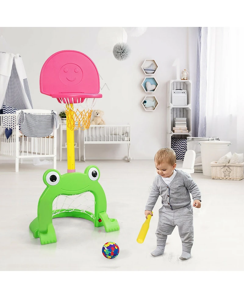 3-in-1 Kids Basketball Hoop Set Adjustable Sports Activity Center w/Balls