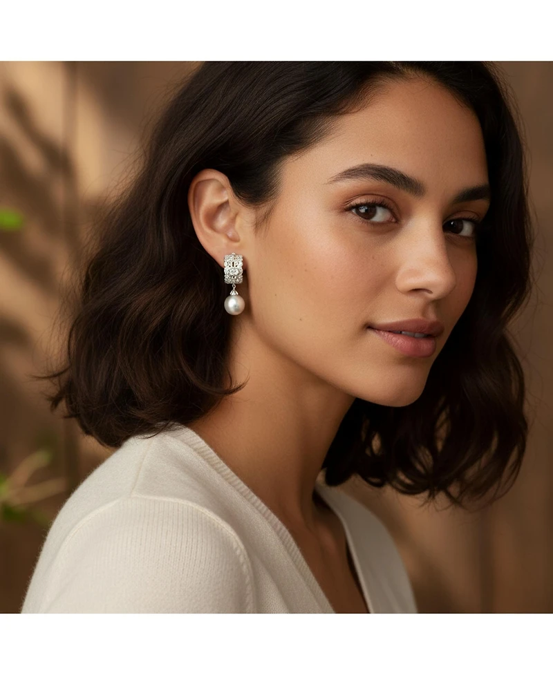 Bling Jewelry Elegant Dangle Chandelier Earrings with Cz White Glass Ball Pearl Drops