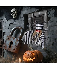Animated Halloween Decoration 18” Hanging Skull Prisoner with Light-up Eyes