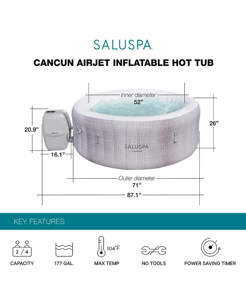 Bestway SaluSpa Cancun AirJet Inflatable Hot Tub with 120 Soothing Jets, Gray