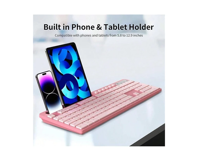 risokeys 2.4G Wireless Computer Keyboard With Phone Tablet Holder And Mouse Combo,