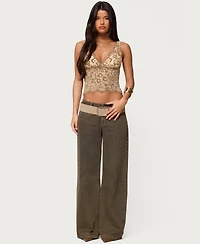 Edikted Women's Araura Velvet Floral Sheer Top