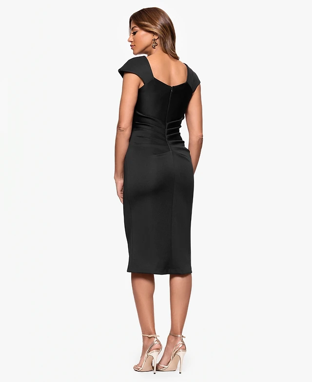 Xscape Women's Asymmetric-Neck Scuba Short-Sleeve Dress | MainPlace Mall