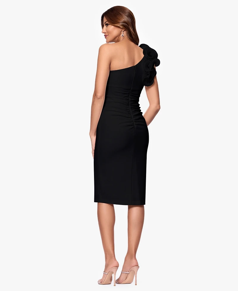 Xscape Women's Ruched Ruffled One-Shoulder Dress
