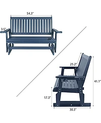 Hips Patio Glider with Cup Holders, Durable Poly Lumber Material, High Backrest and Deep Contoured Seat, Heavy Duty 900 Lb, for Outdoor, Porch, Patio