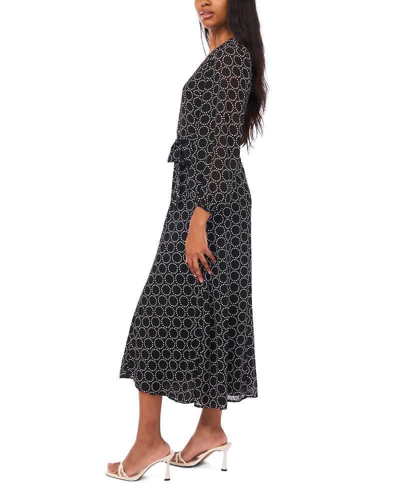 Msk Petite Geometric Print V-Neck Long Sleeves Midi Dress