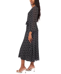 Msk Petite Geometric Print V-Neck Long Sleeves Midi Dress