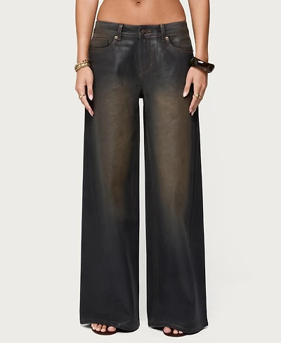 Edikted Womens Oversized Mud Wash Low Rise Jeans