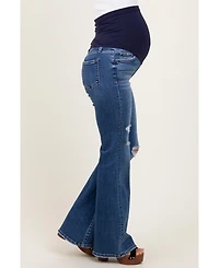 Pinkblush Maternity Navy Blue Distressed Flare Jeans