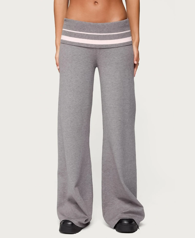 Edikted Women's Kaliya Stripey Fold Over Knit Pants