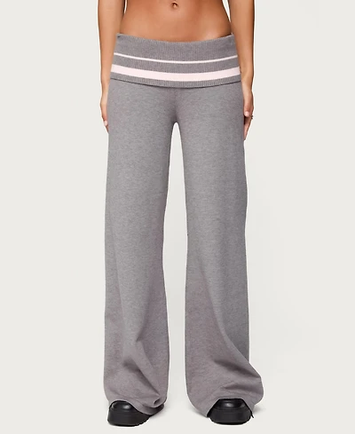 Edikted Women's Kaliya Stripey Fold Over Knit Pants