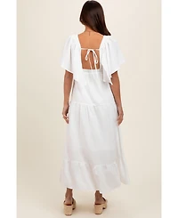 Pinkblush Maternity Ivory Deep V-Neck Flutter Sleeve Tiered Midi Dress