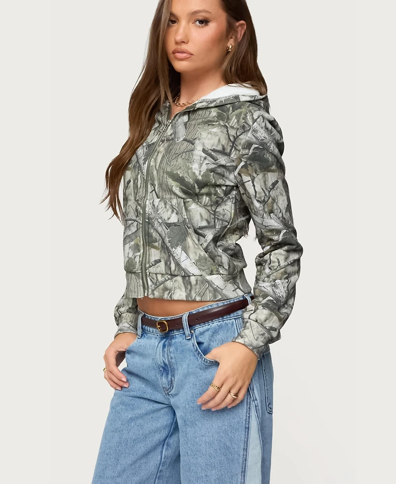 Edikted Women's Tayler Camo Zip Up Hoodie