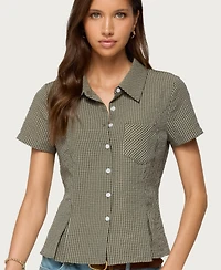 Edikted Women's Alisa Plaid Tailored Button Up Shirt