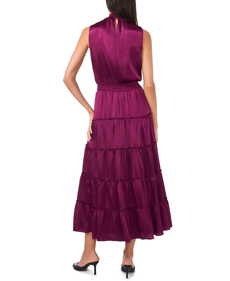 Msk Women's High Neck Tiered Smocked Waist Maxi Dress