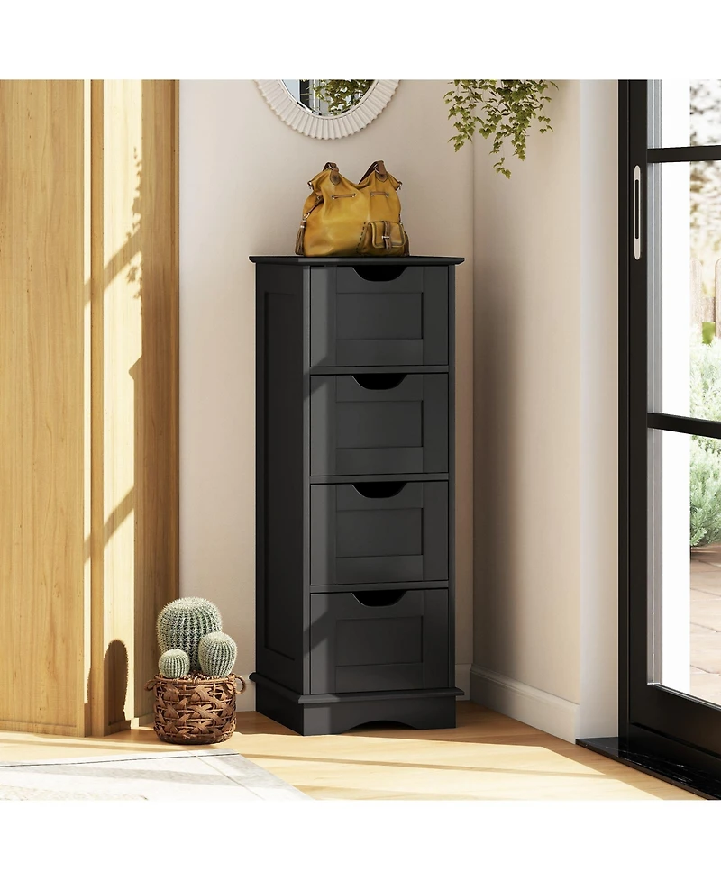 Gymax 4-Drawer Bathroom Cabinet w/Cut-out Handles Anti-toppling Device Narrow Entryway