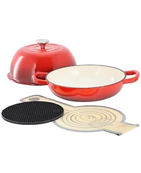 MegaChef 6 Quart Enameled Cast Iron Bread Pot in Red with Baking Mat