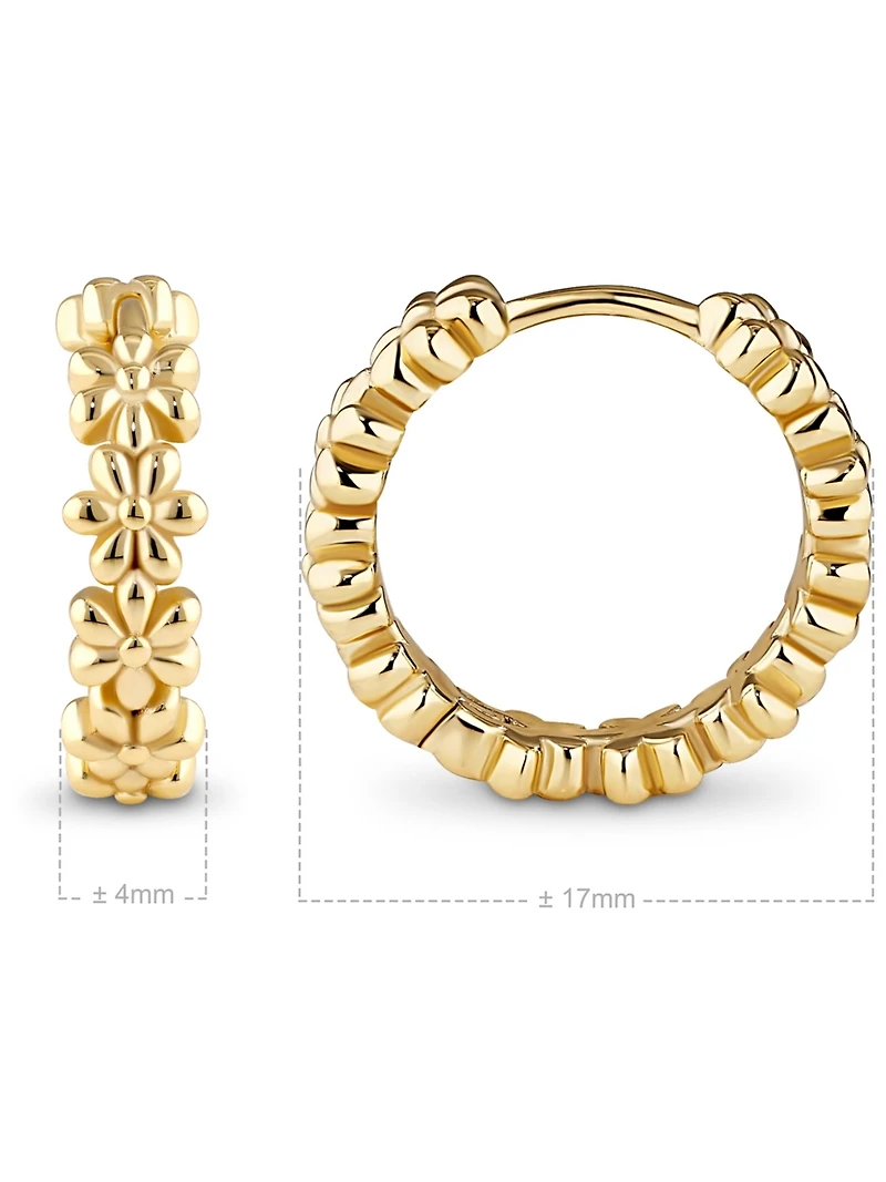 Devata Daisy Flower Hoop Earrings in Gold Plated Sterling Silver
