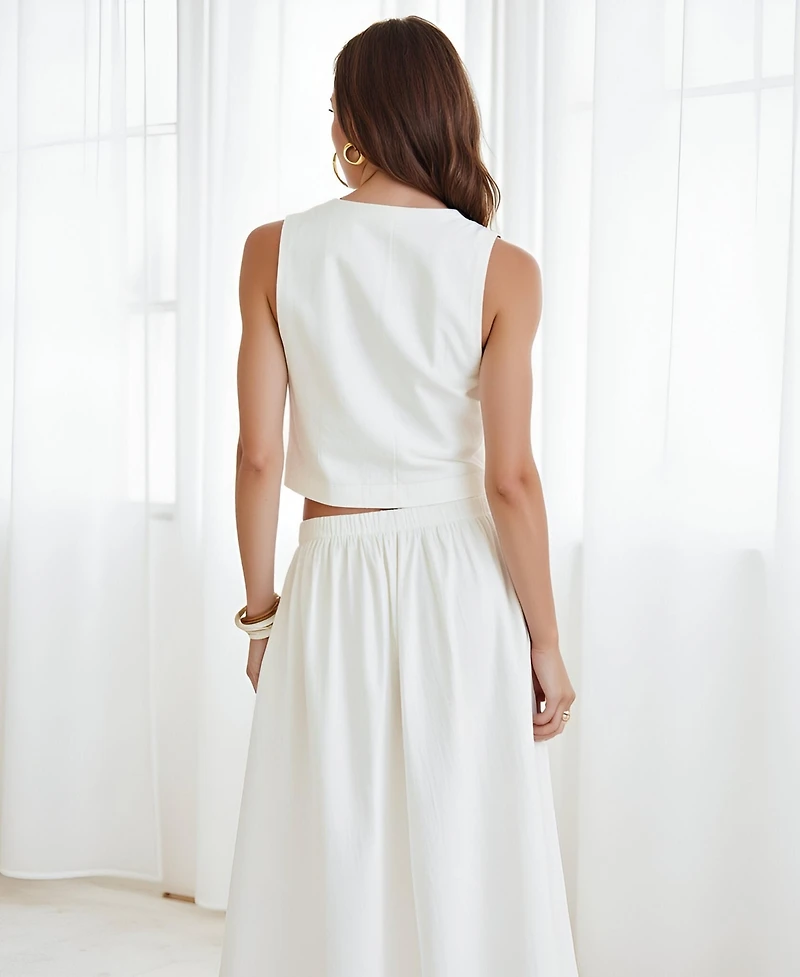 Modenaire Women's Double Breasted Vest And Maxi Skirt Two-Piece Set