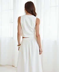 Modenaire Women's Double Breasted Vest And Maxi Skirt Two-Piece Set