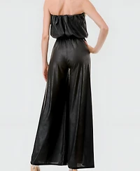 Modenaire Women's Strapless Satin Belted Jumpsuit