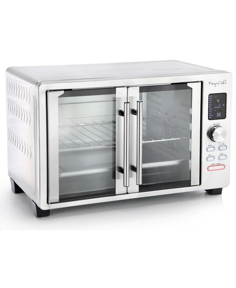 MegaChef 30 Liter Digital French Door Multi-Function Electric Convection Toaster Oven with Rotisserie Set