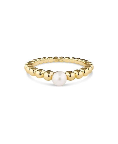 Devata Freshwater Pearl on Beaded Ball Ring Gold Plated Sterling Silver, 9