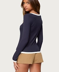 Edikted Women's Contrast Layered Look Henley Top
