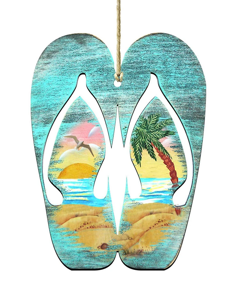 Designocracy Rustic Flip Flops Wooden Ornament