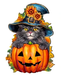 Designocracy Black Cat Pumpkin Holiday Door Decor