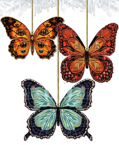 Designocracy Summer Butterfly Wooden Ornaments, Set of 3