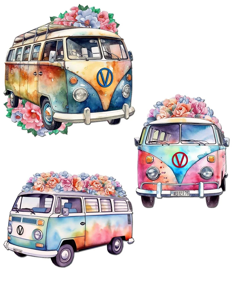 Designocracy Volkswagen Vans Wood Clip Ornaments, Set of 3