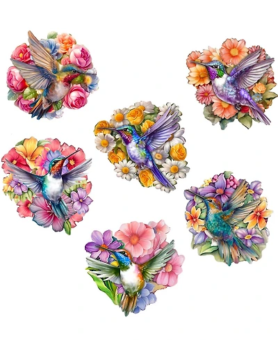Designocracy Hummingbirds Wood Clip-on Ornaments, Set of 6