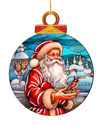 Designocracy Santa with Red Cardinal Wooden Ornament