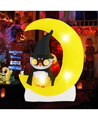 4.3 x 5.1 ft Inflatable Owl on Moon Led Lighted Halloween Decoration w/ Large Moon & Wizard Owl w/ Stakes & Sandbags