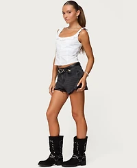 Edikted Women's Fern Mid Rise Denim Shorts