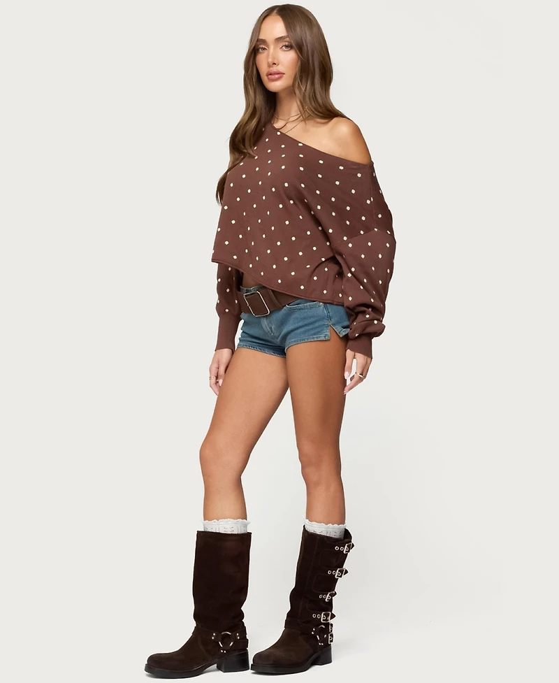 Edikted Women's Oversized Off Shoulder Polka Dot Sweater