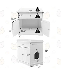 Gymax Wooden Cat Litter Box Enclosure w/ Drawer Side Table Furniture