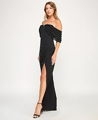 Seni & Cade Juniors' Off-The- Shoulder Drape Long Dress