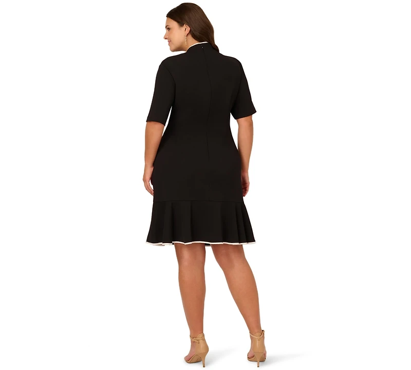 Adrianna Papell Plus Tie Neck Flounce Dress