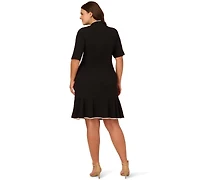 Adrianna Papell Plus Tie Neck Flounce Dress