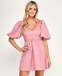 City Studios Juniors' Jacquard Balloon-Sleeve Fit & Flare Dress