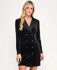 City Studios Women's Velvet Short Collar Tuxedo Blazer Dress