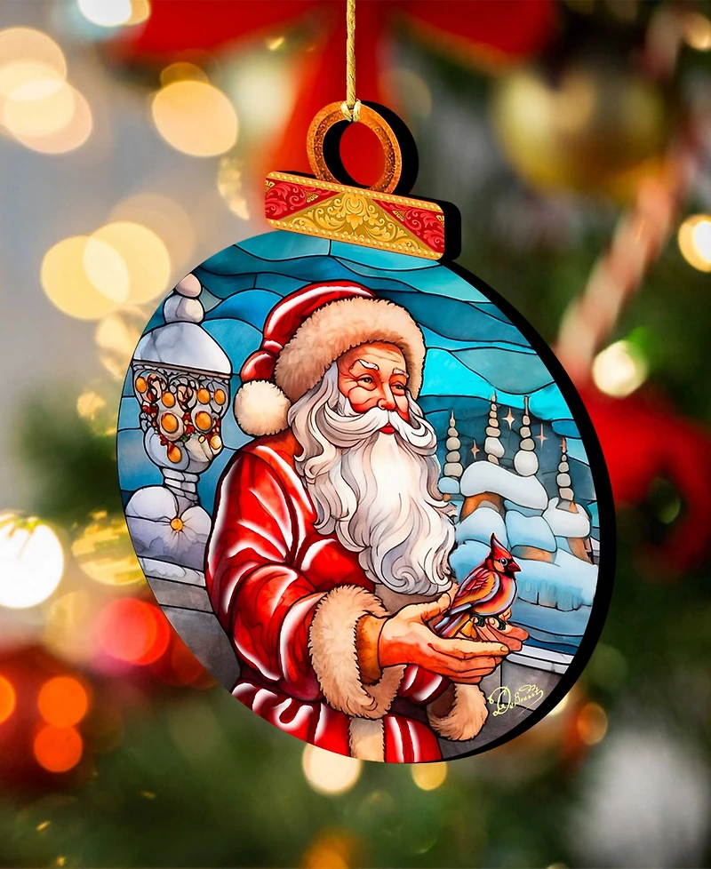 Designocracy Santa with Red Cardinal Wooden Ornament