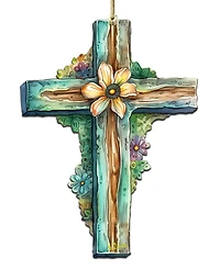 Designocracy Holiday Teal Cross Wooden Ornament
