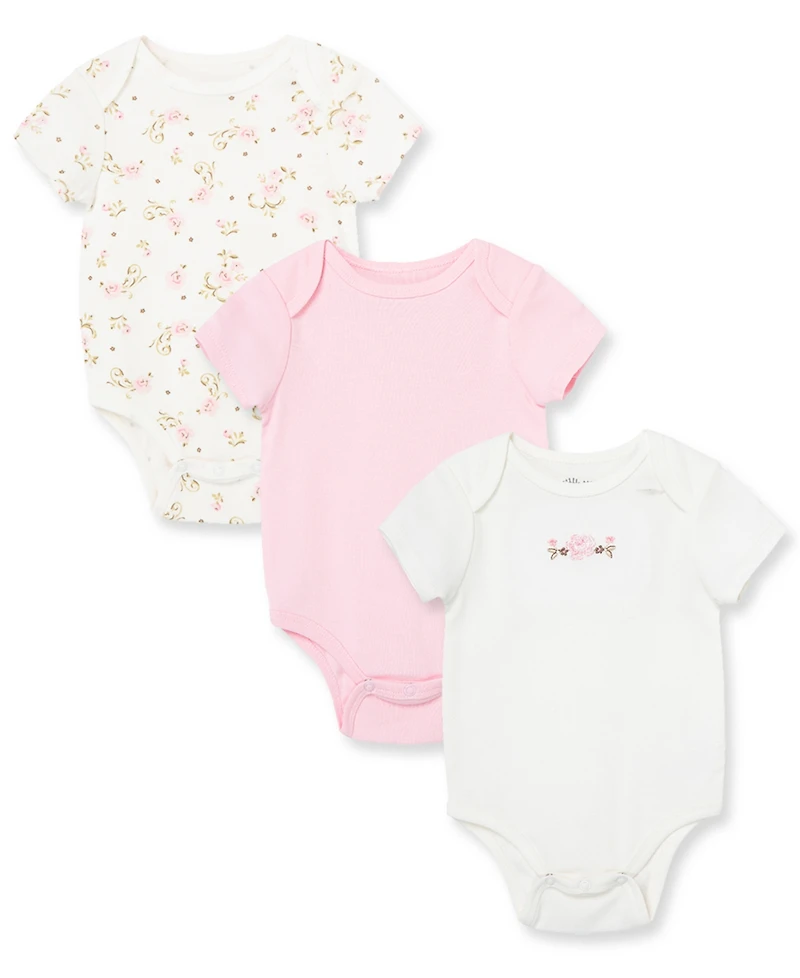 Little Me Baby Girls Vintage Rose Bodysuits, Pack of 3