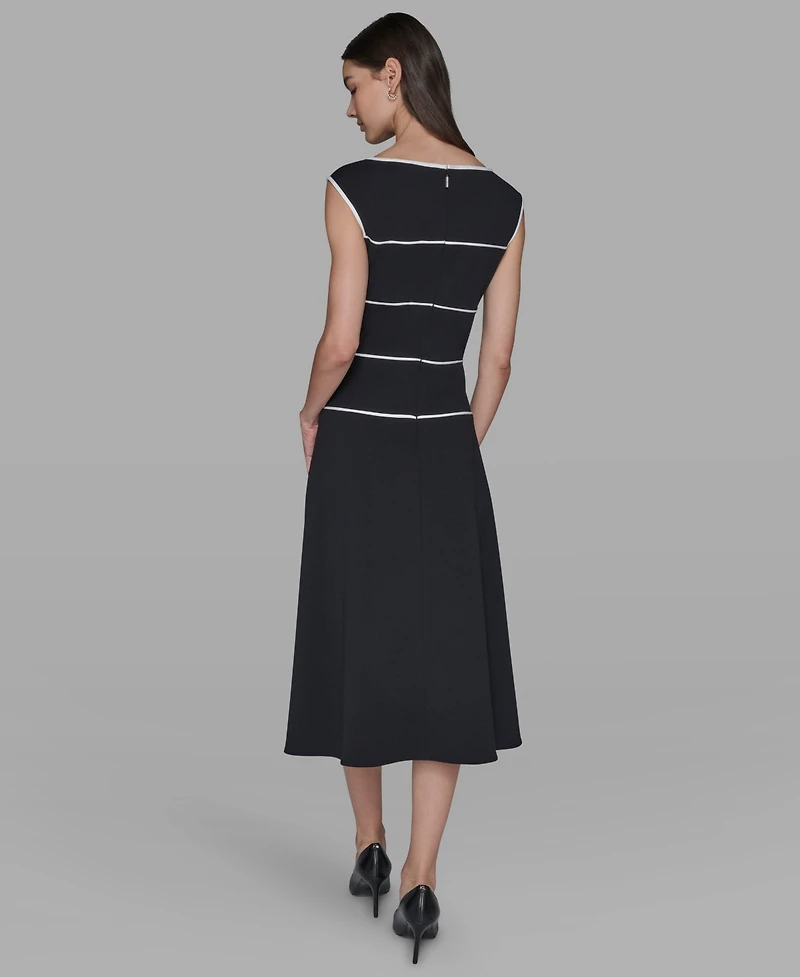 Karl Lagerfeld Paris Women's Piping Detail Boat Neck Midi Dress