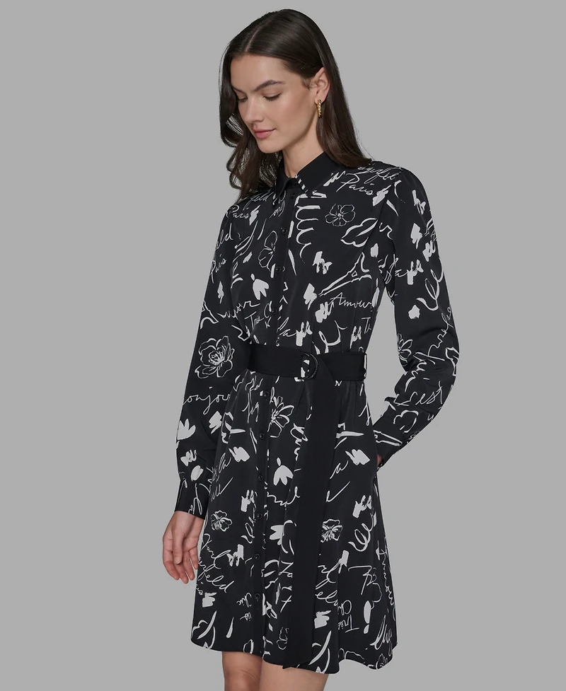 Karl Lagerfeld Paris Women's Printed Collared Shirt Dress