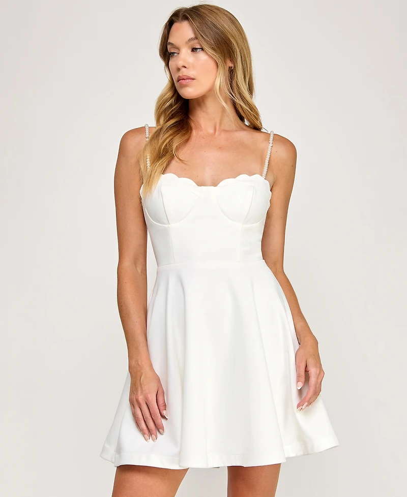 City Studios Juniors' Imitation Pearl Scallop Sweetheart Neck Dress